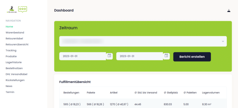 Welche Informationen sehe ich in der Statistik? 1 emoose Fulfillment Statistiken