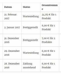 Tracking-Button in Bestellübersicht